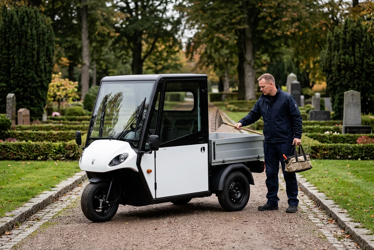 Primo med flakkaross parkerad på en skandinavisk gård